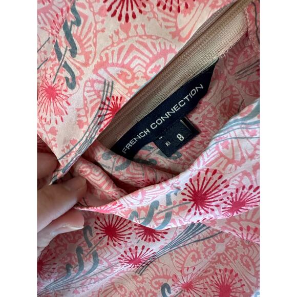 French Connection Pink 100% Silk Sleeveless Mock Neck Floral Dress Size 8 - Picture 2 of 10